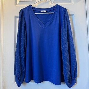 Royal Blue Top w/ Swiss Dot Sleeves